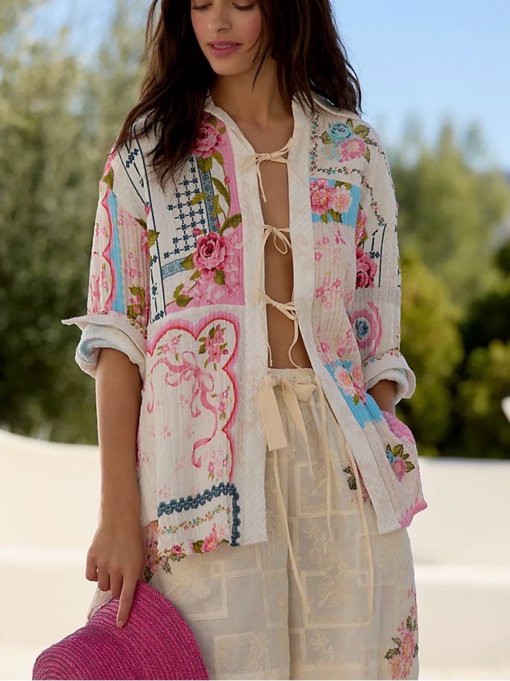 NWT New Agua Bendita Swan Meraki Top Floral Patchwork Toe Front Top Blouse Shirt